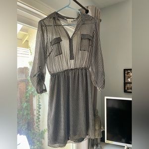 Studio M Sheer Knee-Length Black and White Patterned Business Casual Dress, Sz M